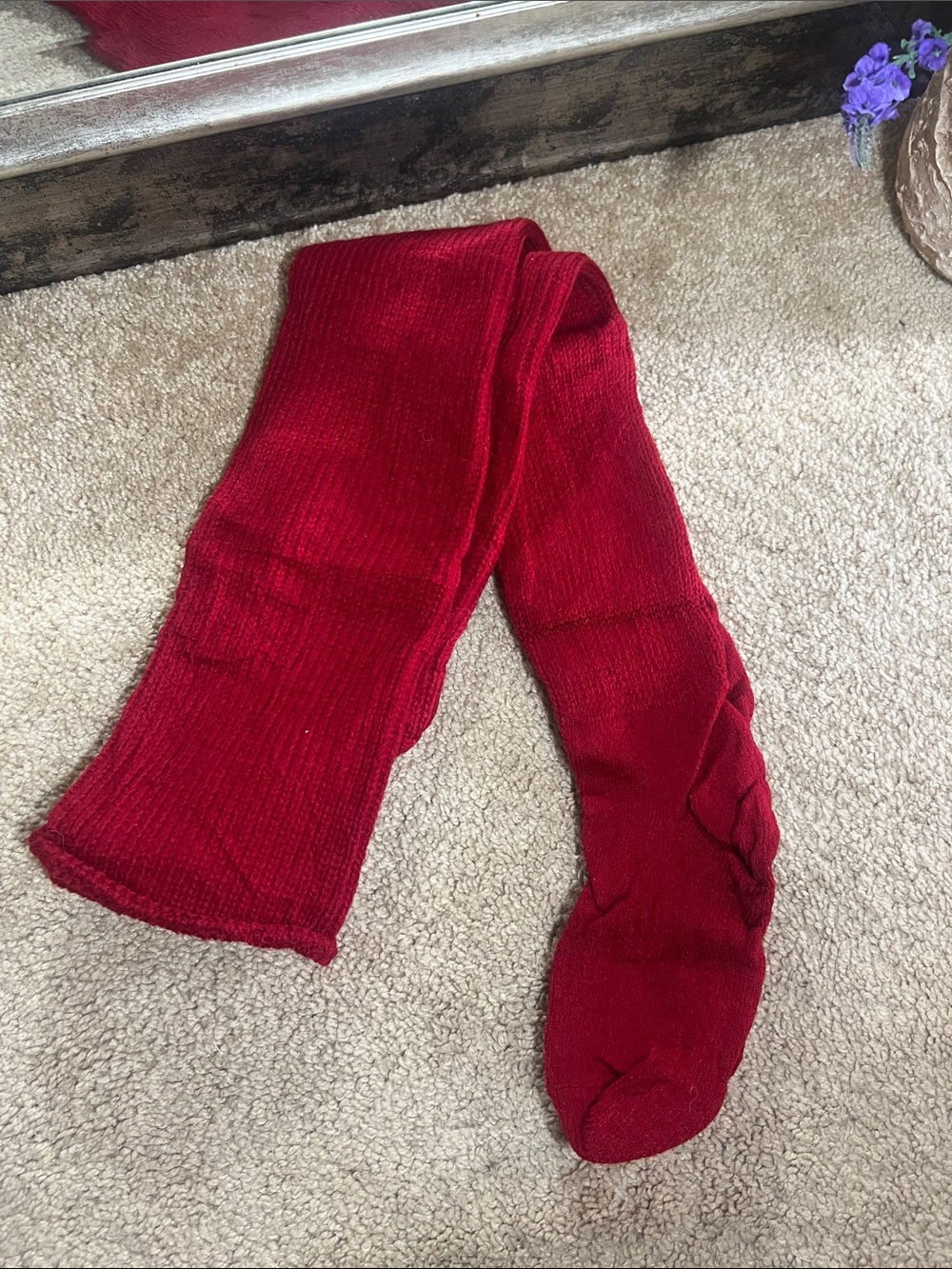 Red Ribbed Thigh-High Knit Socks - Picture 3 of 3
